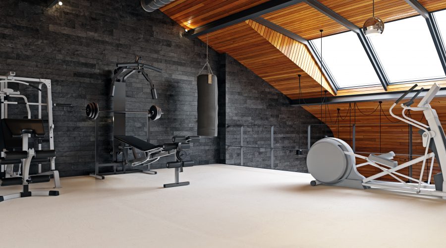home gym room in the attic. 3d rendering design concept
